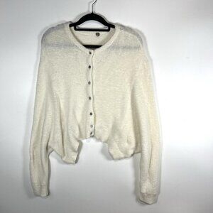 Free People FP One Ivory Fuzzy Cozy Batwing Cardigan Sweater Women’s Medium Boho